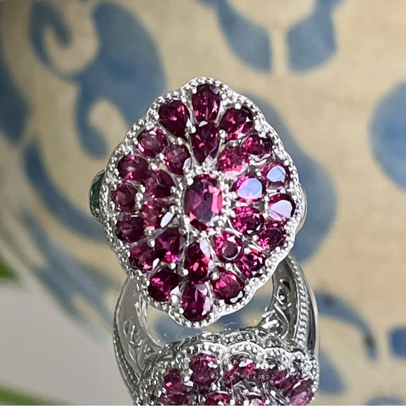 Jewelry - 🌹Exquisite🌹 Red Garnet Cocktail Ring In Sterling Silver  Size 5